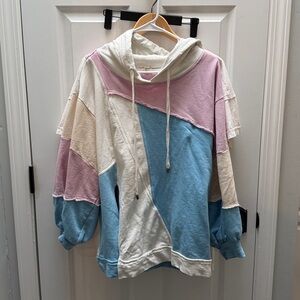 ANTHROPOLOGIE PILCRO Color block Pastel Hoodie Sweatshirt Patchwork  Size M